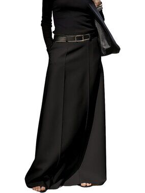 Elegant High Waist Long Maxi Skirt with Pockets | Casual Floor-Length Style